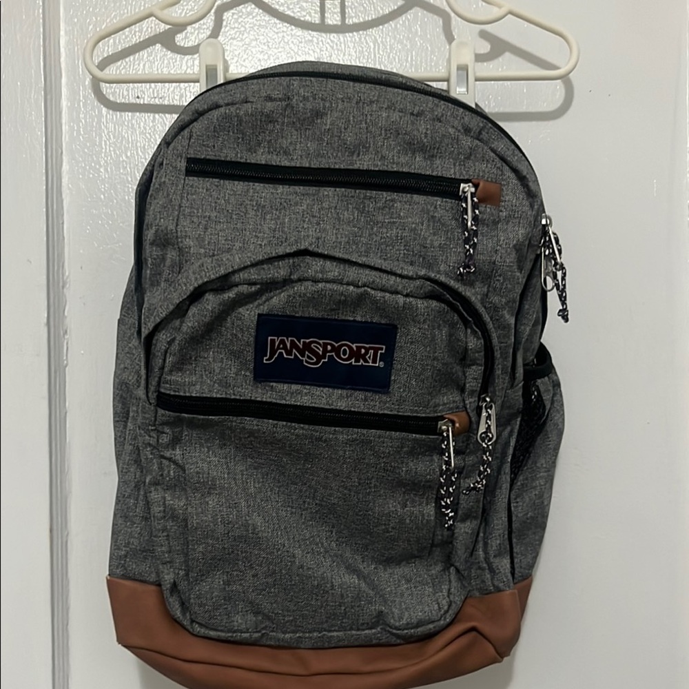 JanSport Heather Gray Backpack with Brown Base
